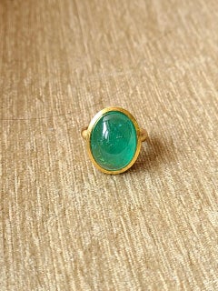 Set in 18K Matte Gold, 12.49 Carats, Natural  Emerald Cocktail/ Engagement Ring