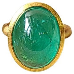 Set in 18K Matte Gold, 12.49 Carats, Natural  Emerald Cocktail/ Engagement Ring