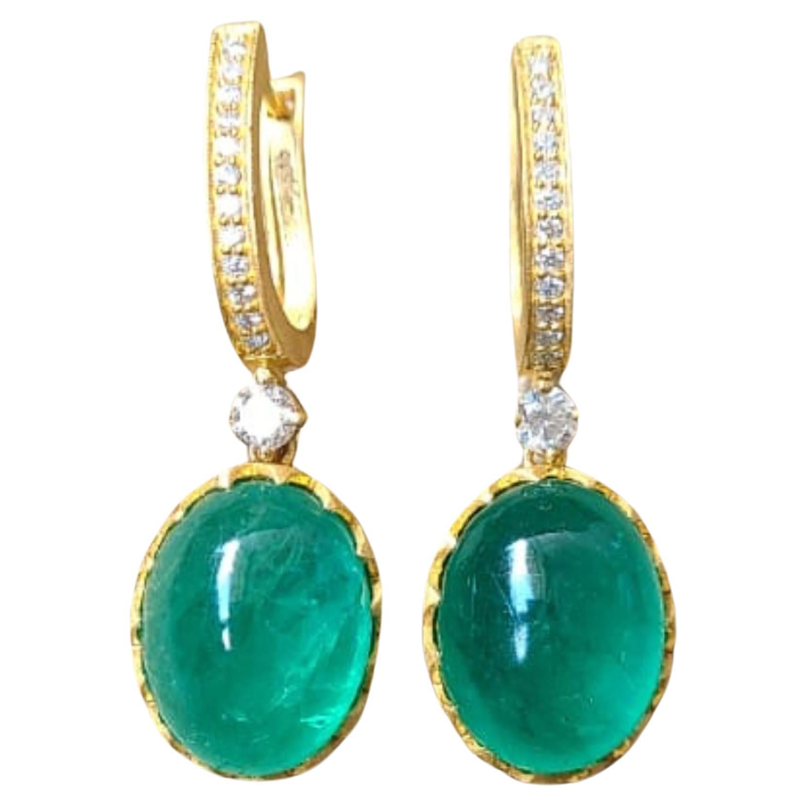 Emerald Dangle Earrings 4.04 Carats Set with Diamonds 3.37 Carats 18K ...