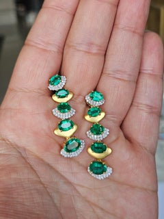 Set in 18K Matte Gold, natural Zambian Emeralds & Diamonds Chandelier Earrings