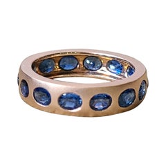 Set in 18K Matte Rose Gold, Natural Blue Sapphire Band Ring