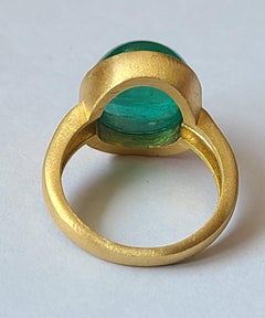 Set in 18K Matte Yellow Gold, Zambian Emerald Cabochon Cocktail/ Engagement Ring