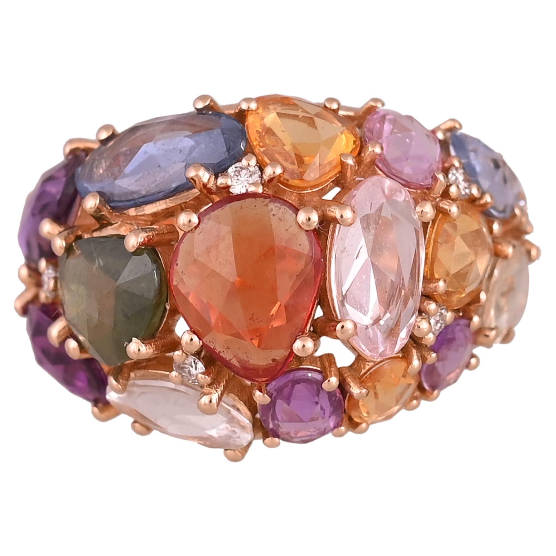 Set in 18K Rose Gold, 10.16 carats, Multi Sapphires & Diamond Cocktail Ring