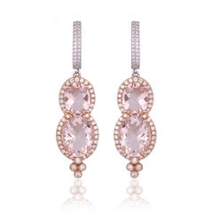 Boucles d'oreilles « chandelier » en or rose 18 carats, ornées de morganites de 10,47 carats et de diamants