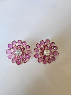 Set in 18K Rose Gold, 10.90 carats Ceylon Pink Sapphires & Diamond stud Earrings