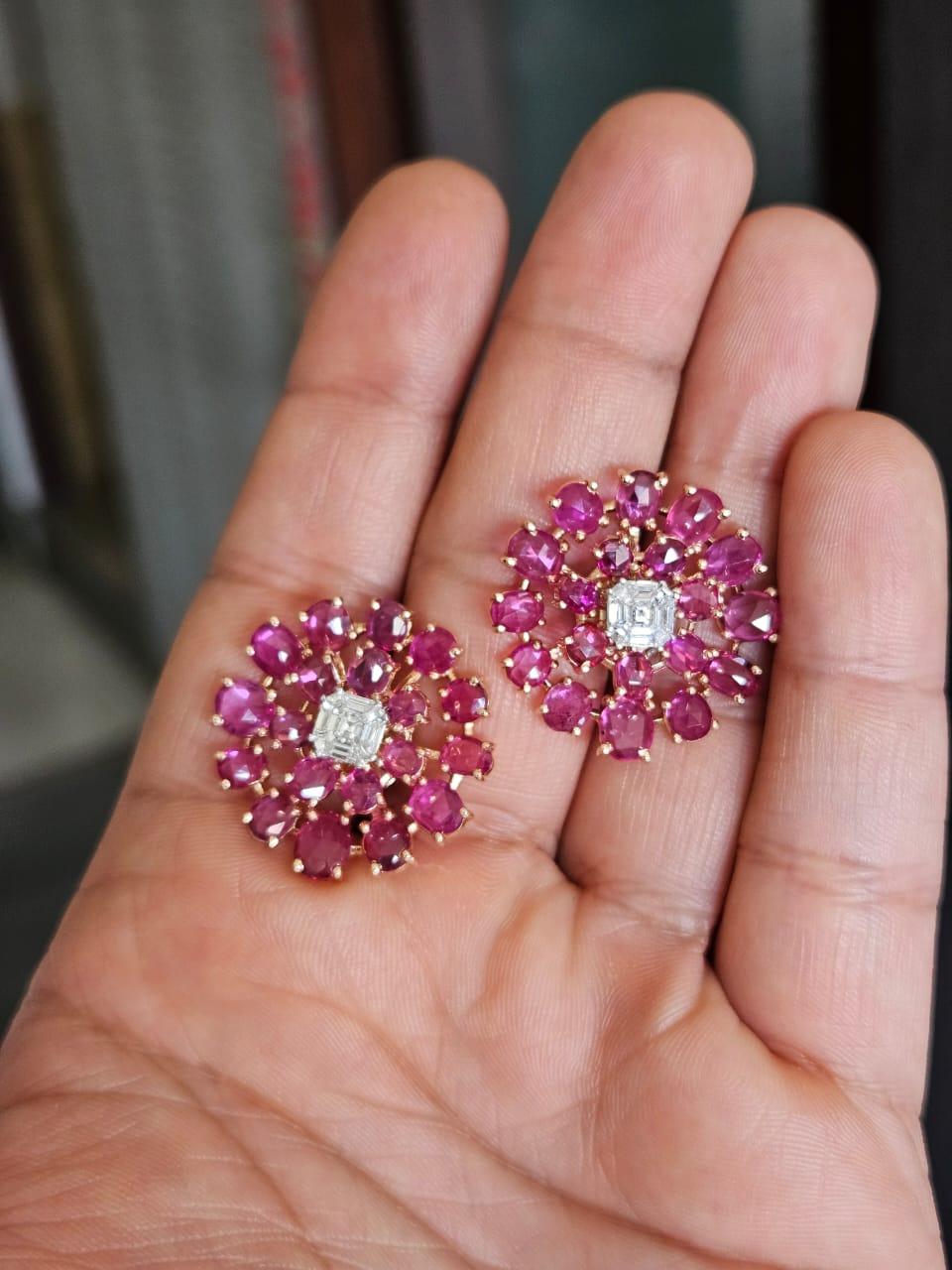 Modern Set in 18K Rose Gold, 10.90 carats Ceylon Pink Sapphires & Diamond stud Earrings For Sale