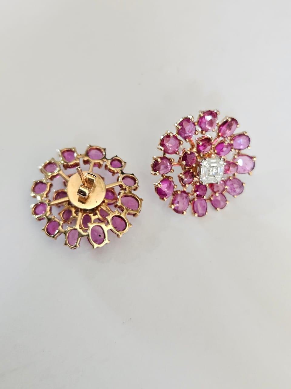 Oval Cut Set in 18K Rose Gold, 10.90 carats Ceylon Pink Sapphires & Diamond stud Earrings For Sale