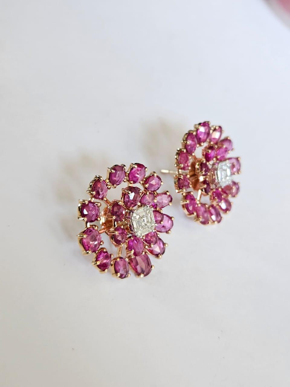Set in 18K Rose Gold, 10.90 carats Ceylon Pink Sapphires & Diamond stud Earrings In New Condition For Sale In Hong Kong, HK