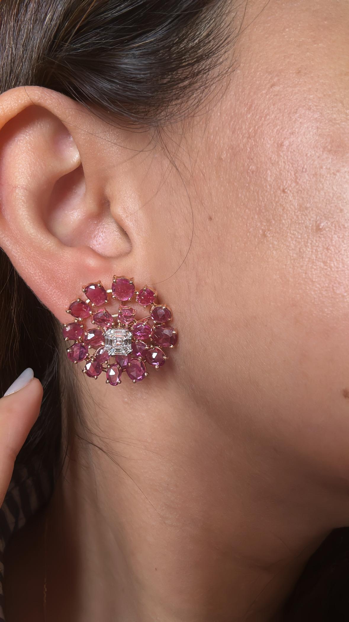 Women's or Men's Set in 18K Rose Gold, 10.90 carats Ceylon Pink Sapphires & Diamond stud Earrings For Sale