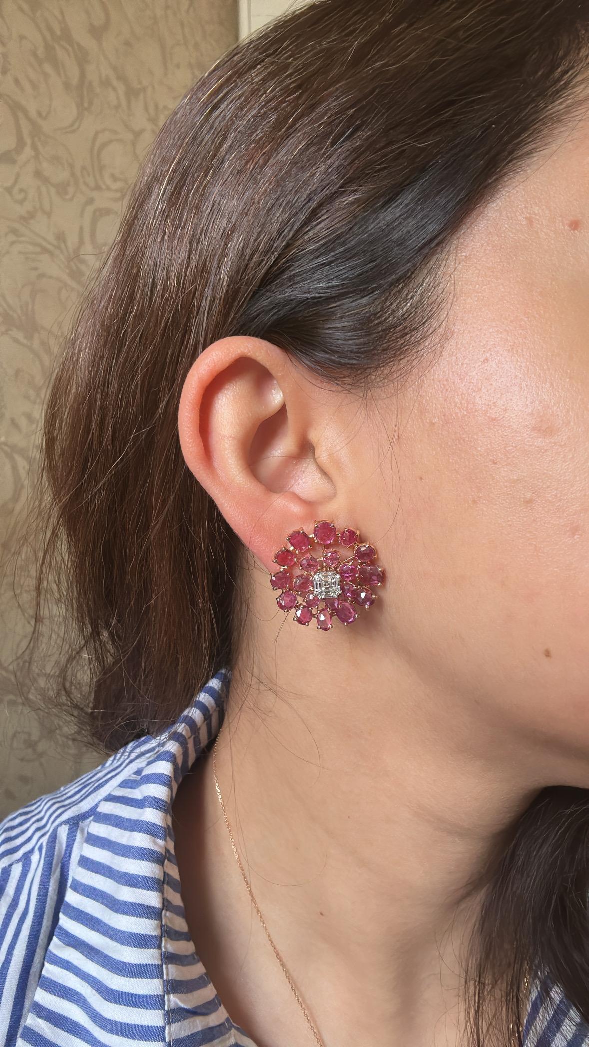 Set in 18K Rose Gold, 10.90 carats Ceylon Pink Sapphires & Diamond stud Earrings For Sale 3