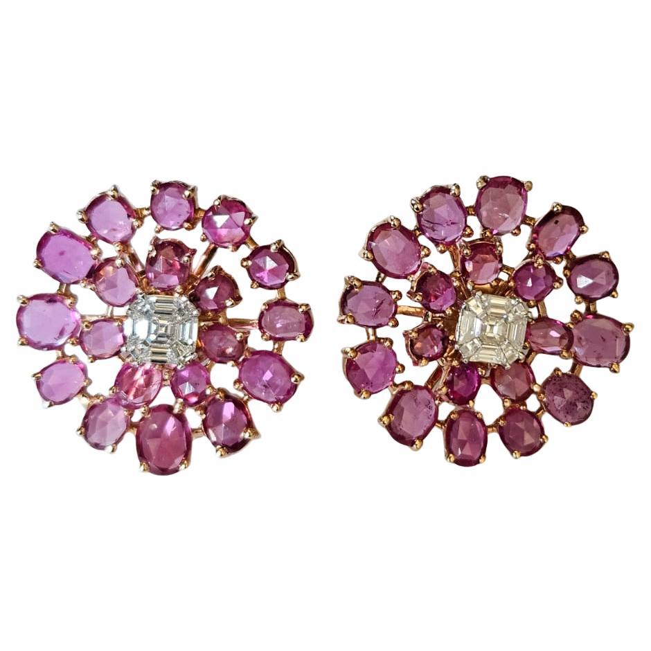 Set in 18K Rose Gold, 10.90 carats Ceylon Pink Sapphires & Diamond stud Earrings