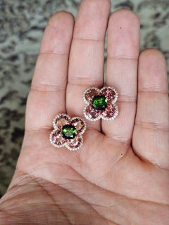 Clous d'oreilles en or rose 18 carats, tourmaline et diamants de 13,73 carats