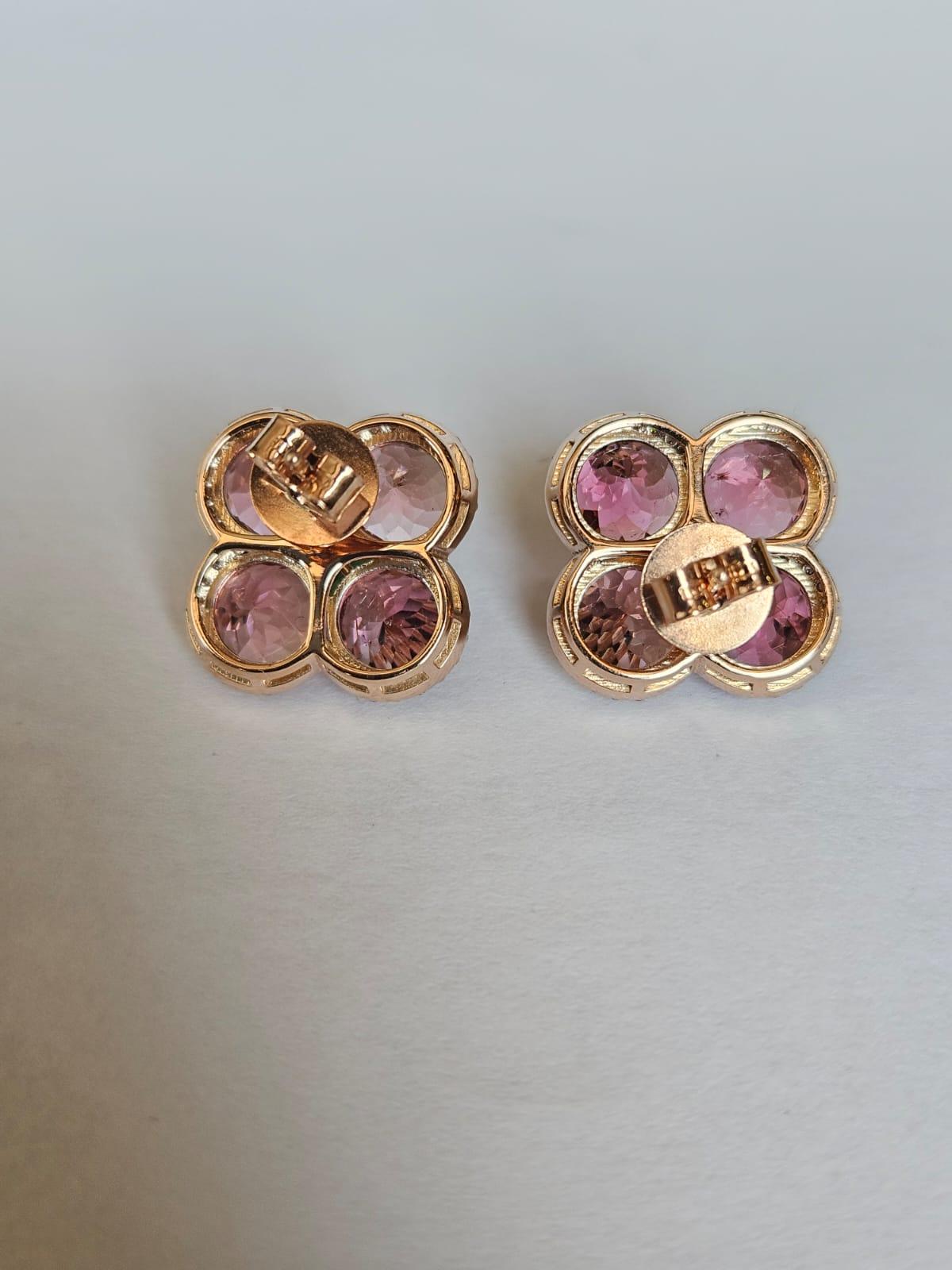 Modern Set in 18K Rose Gold, 13.73 carats, Tourmaline & Diamonds Stud Earrings For Sale