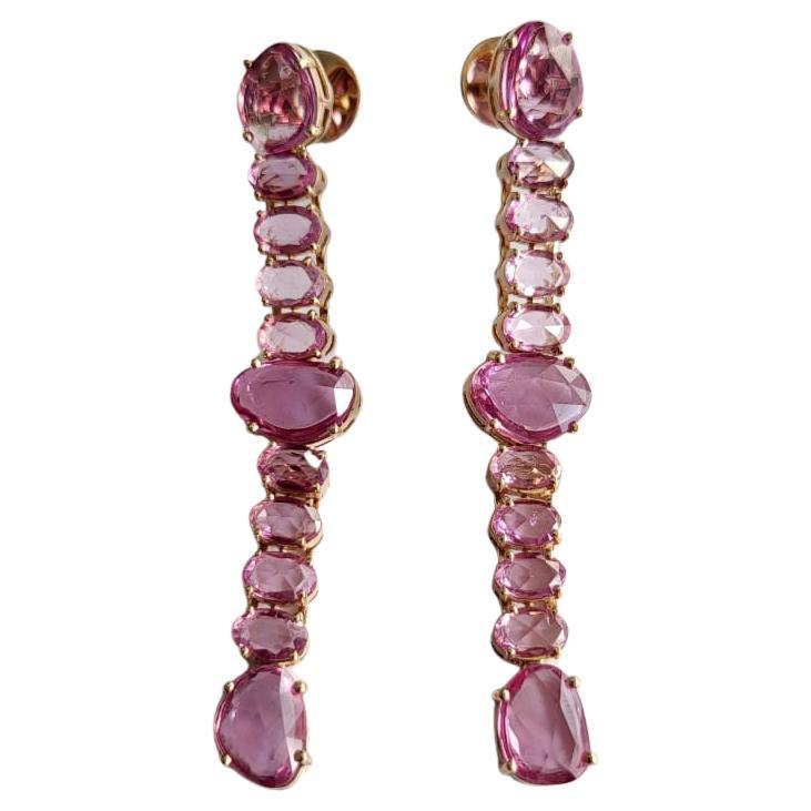 Set in 18k Rose Gold, 15.14 Carats Pink Sapphire Rose Cut Chandelier Earrings For Sale