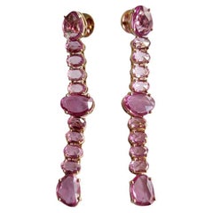 Set in 18k Rose Gold, 15.14 Carats Pink Sapphire Rose Cut Chandelier Earrings