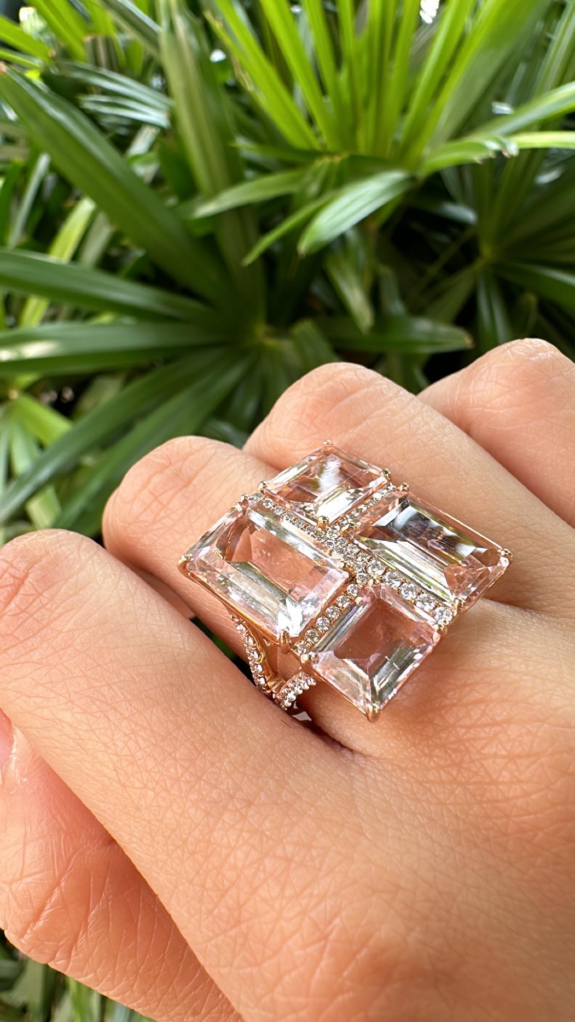 Anello da cocktail con morganite e diamanti, 15,84 carati, in oro rosa 18 carati in vendita 4