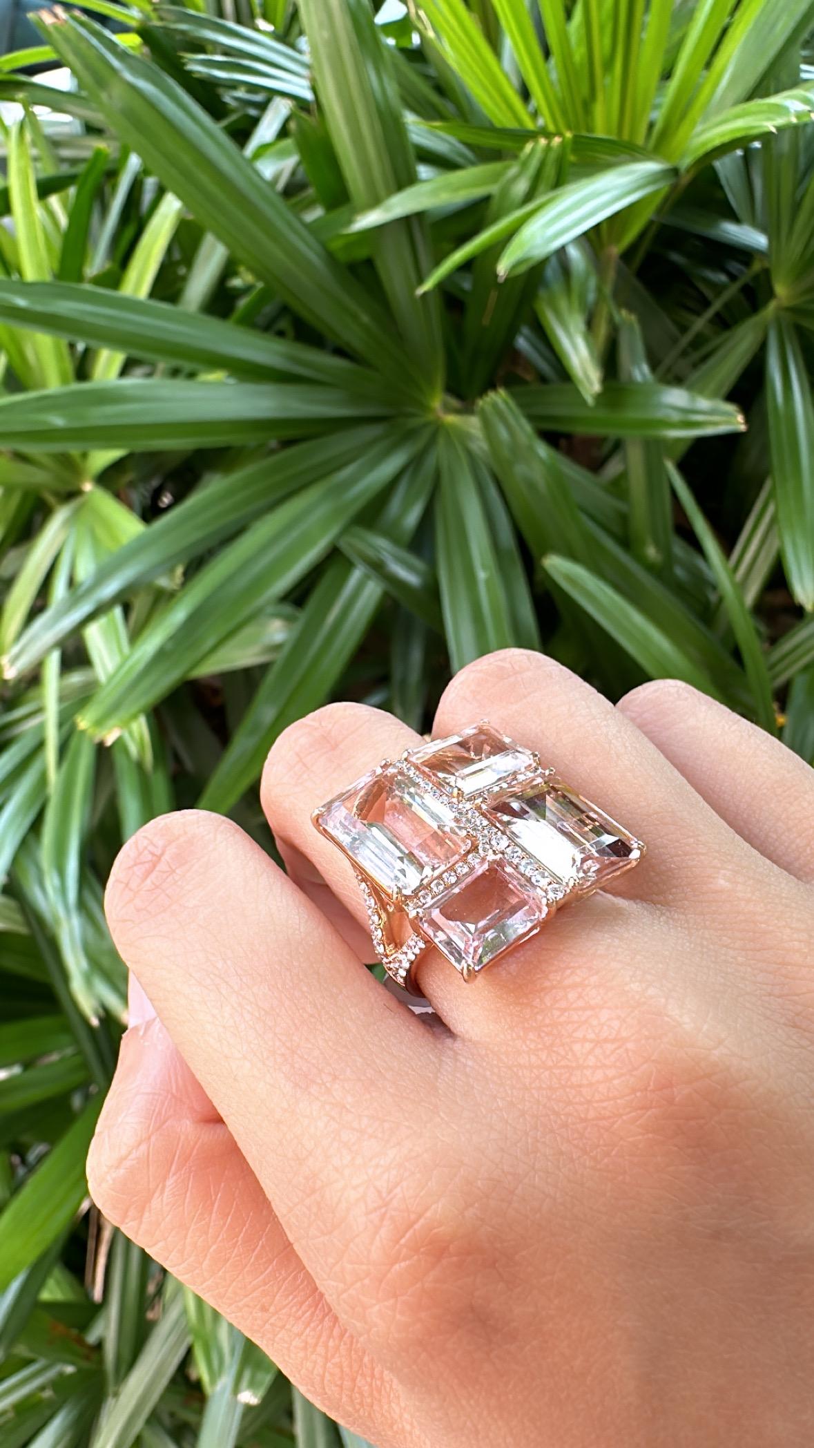 Anello da cocktail con morganite e diamanti, 15,84 carati, in oro rosa 18 carati in vendita 5