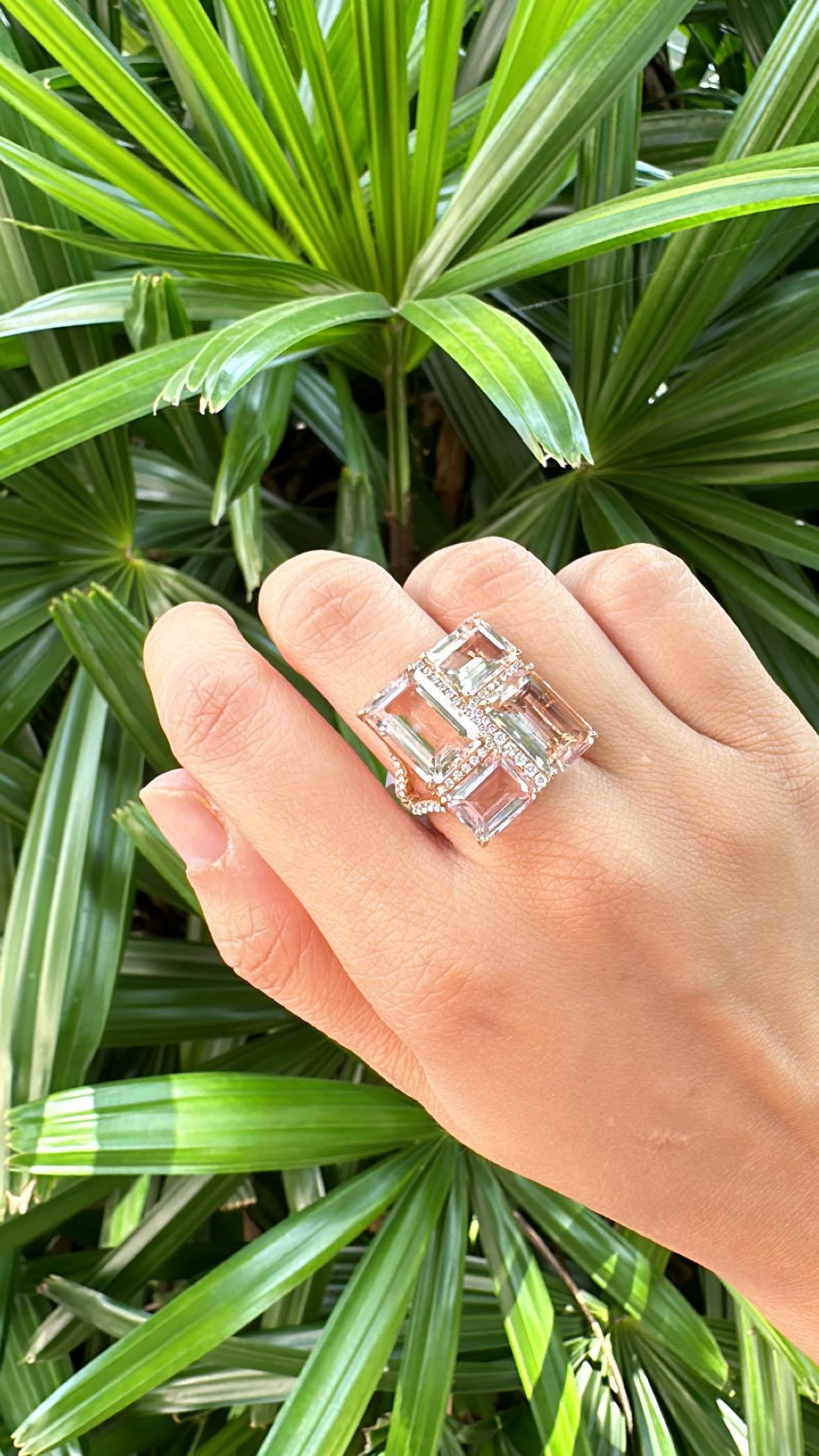 Anello da cocktail con morganite e diamanti, 15,84 carati, in oro rosa 18 carati in vendita 6