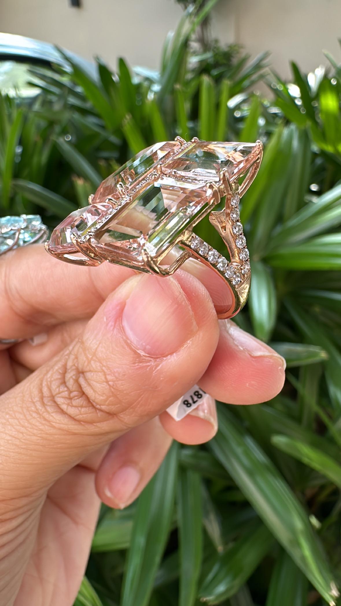da uomo o donna Anello da cocktail con morganite e diamanti, 15,84 carati, in oro rosa 18 carati in vendita
