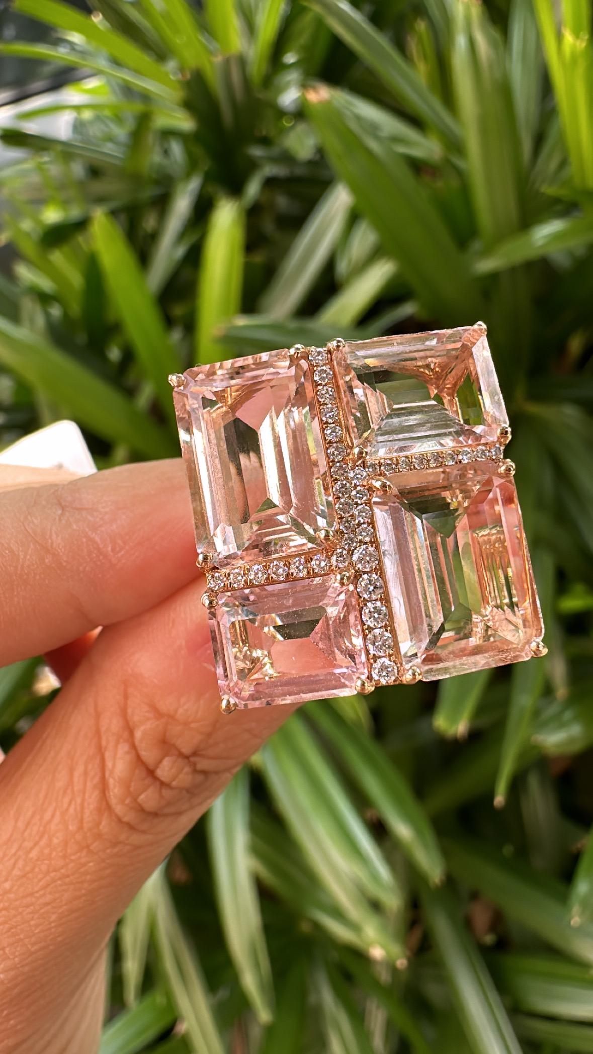 Anello da cocktail con morganite e diamanti, 15,84 carati, in oro rosa 18 carati in vendita 1
