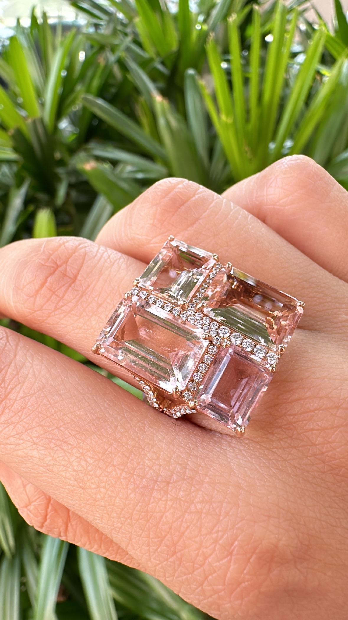 Anello da cocktail con morganite e diamanti, 15,84 carati, in oro rosa 18 carati in vendita 2