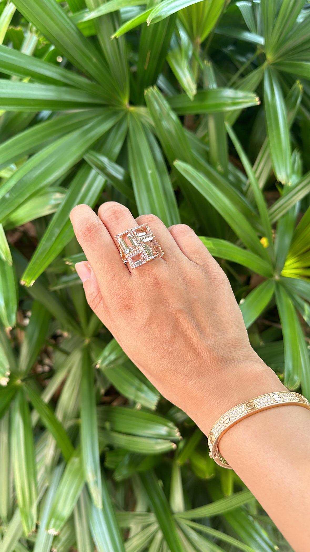Anello da cocktail con morganite e diamanti, 15,84 carati, in oro rosa 18 carati in vendita 3