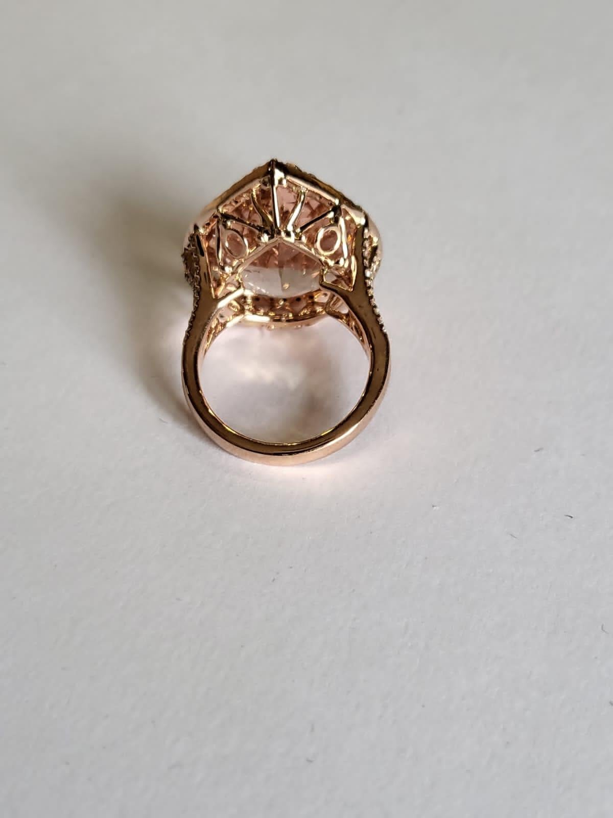 Modern Set in 18k Rose Gold, 16.21 Carats Morganite & Diamonds Engagement/Cocktail Ring
