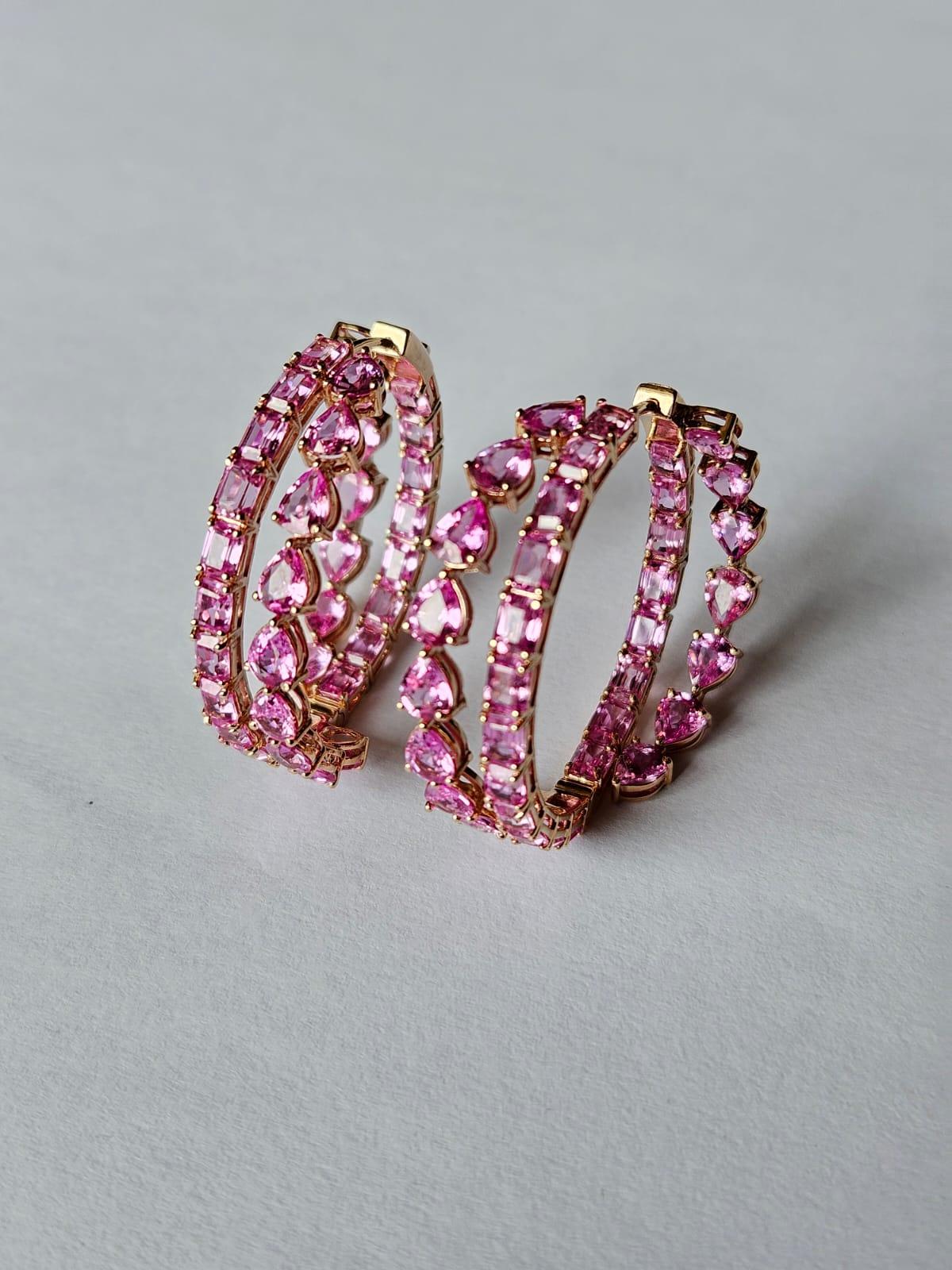Orecchini a cerchio in oro rosa 18 carati, 17,97 carati, zaffiri rosa di Ceylon In condizioni Nuovo in vendita a Hong Kong, HK