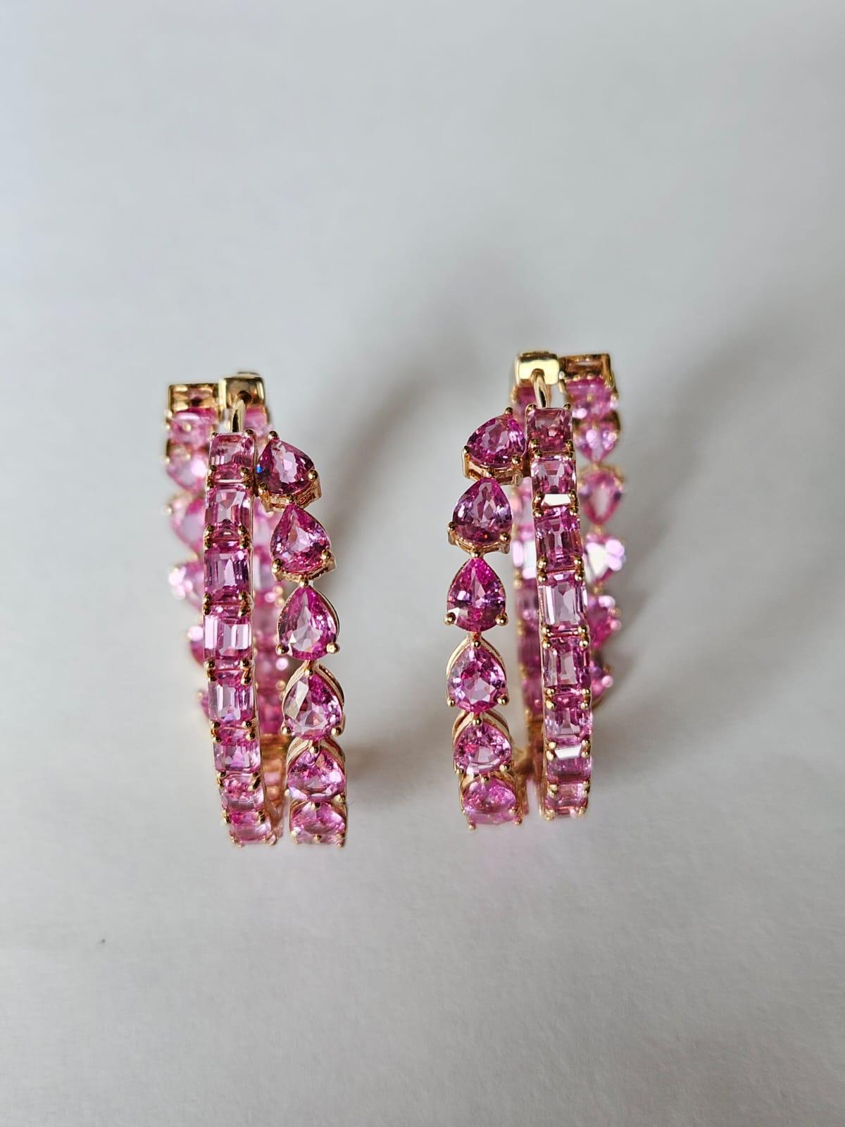 da uomo o donna Orecchini a cerchio in oro rosa 18 carati, 17,97 carati, zaffiri rosa di Ceylon in vendita