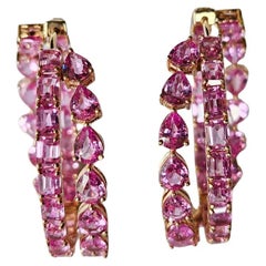 Pendientes de aro de zafiros rosas de Ceilán engastados en oro rosa de 18 quilates, 17,97 quilates