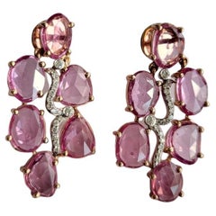 Boucles d'oreilles en or rose 18 carats, saphir rose 18,25 carats, diamants taille rose