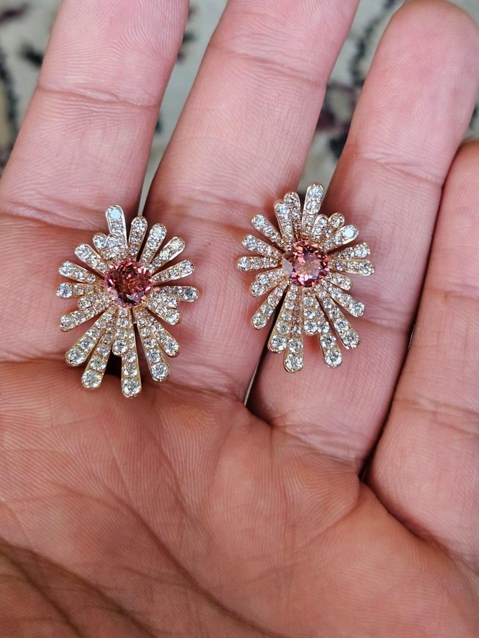 Orecchini con tormalina e diamanti in oro rosa 18K, 1,98 carati in vendita 5