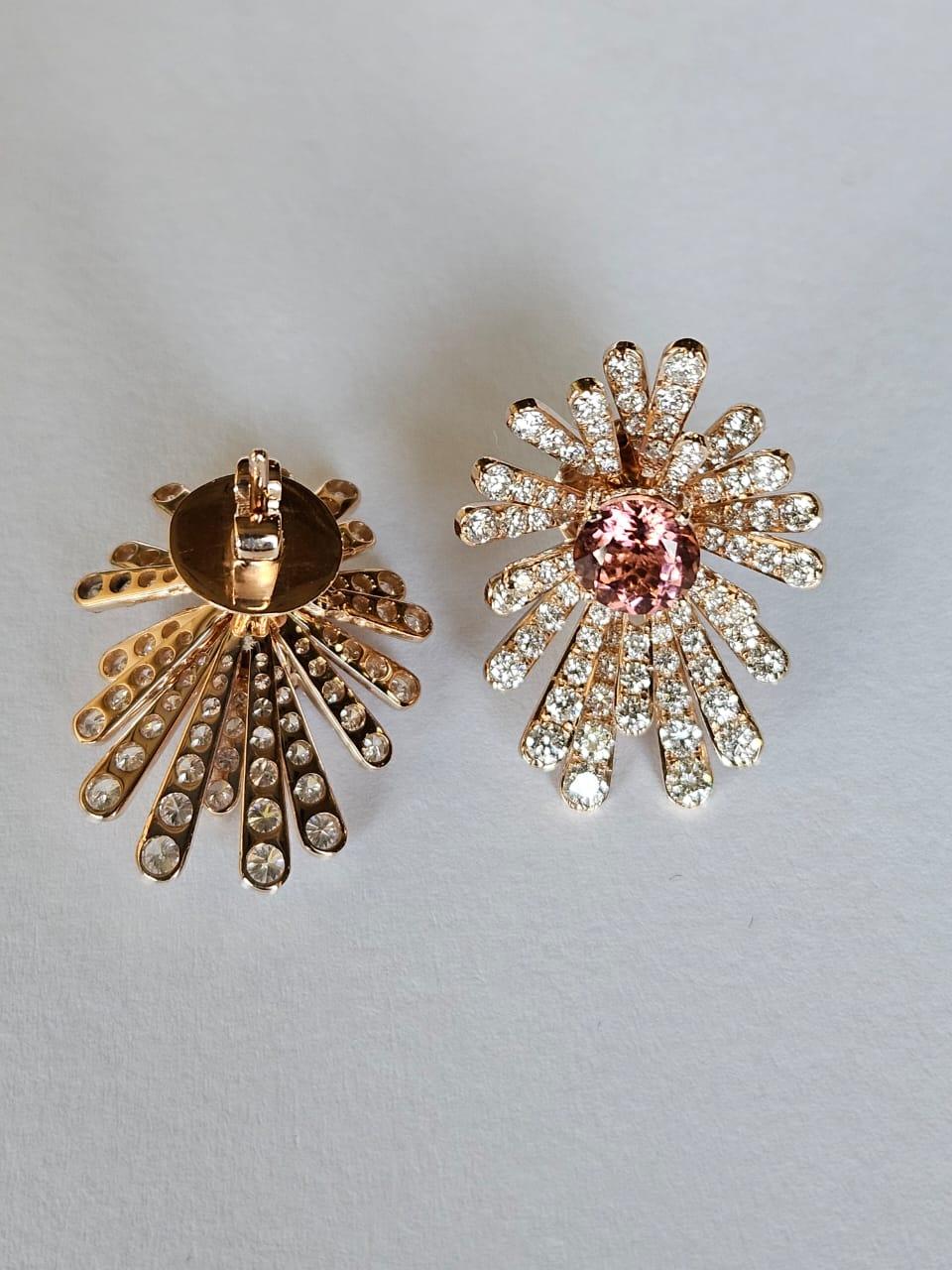 Orecchini con tormalina e diamanti in oro rosa 18K, 1,98 carati in vendita 6