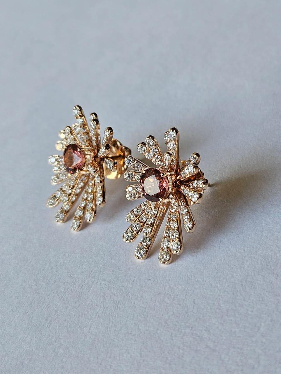 Orecchini con tormalina e diamanti in oro rosa 18K, 1,98 carati in vendita 7