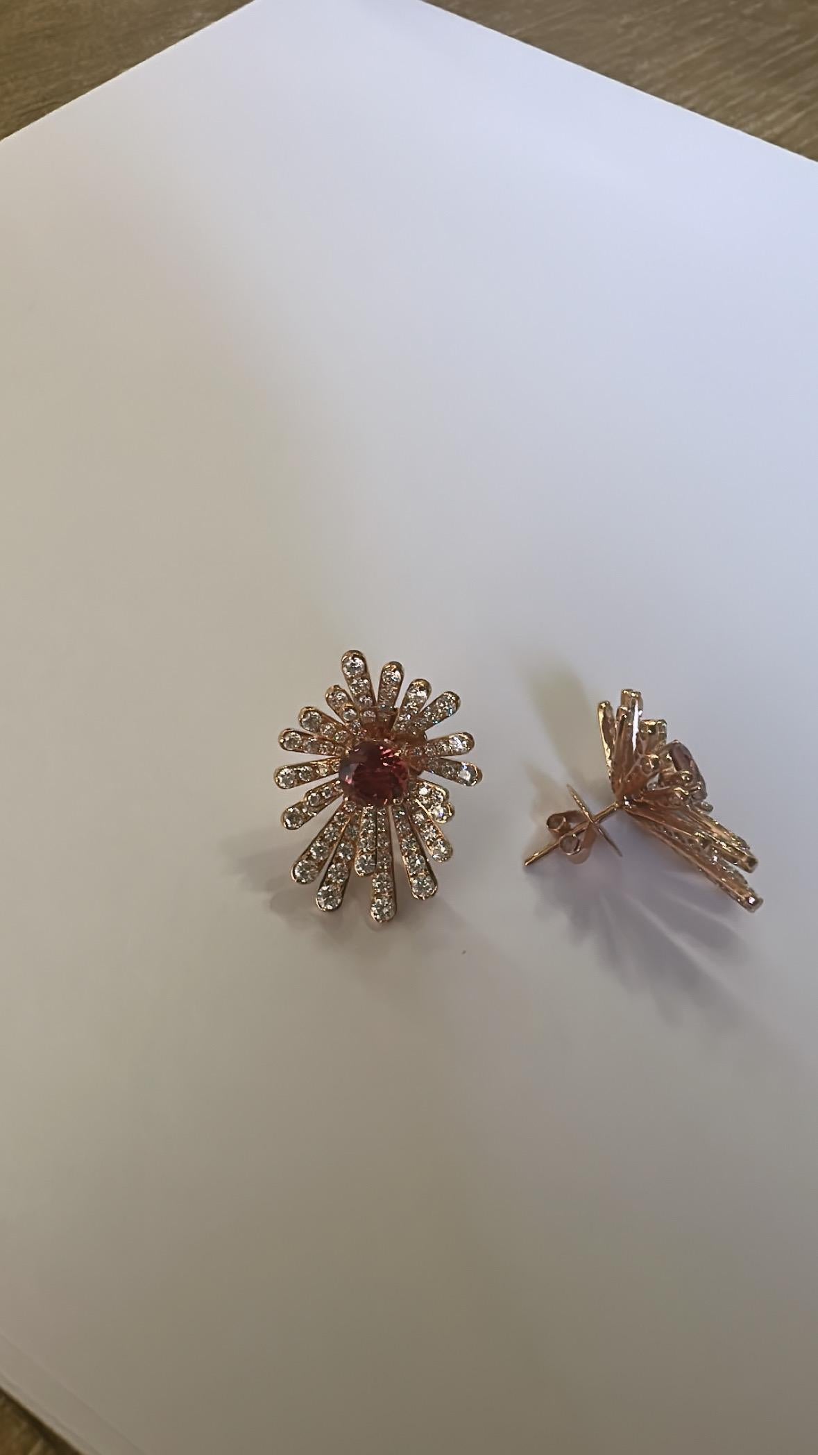 da uomo o donna Orecchini con tormalina e diamanti in oro rosa 18K, 1,98 carati in vendita