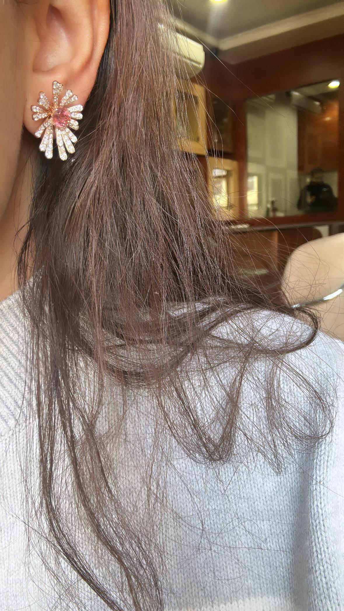 Orecchini con tormalina e diamanti in oro rosa 18K, 1,98 carati in vendita 3