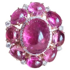 Set in 18K Rose Gold, 28.28 carats cabochon Tourmaline 
Diamonds Cocktail Ring