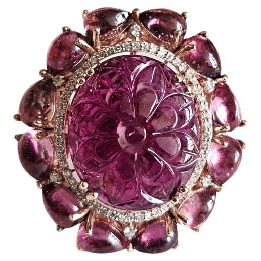 Bague cocktail en or rose 18 carats, 30,41 carats, tourmalines sculptées et diamants