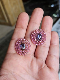 Set in 18K Rose Gold, 3.64 carats, Blue Sapphires & Pink Sapphires Stud Earrings