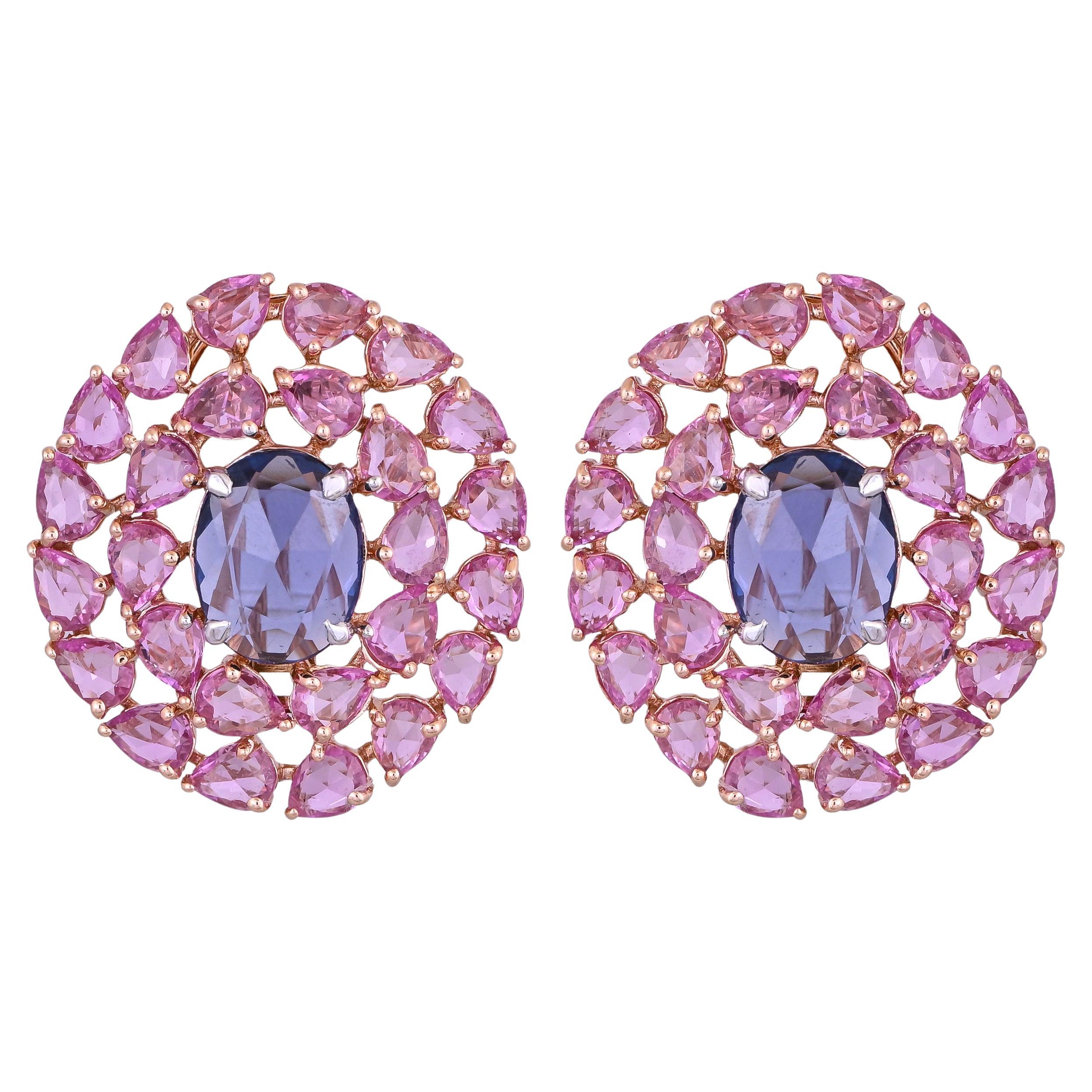 Set in 18K Rose Gold, 3.64 carats, Blue Sapphires & Pink Sapphires Stud Earrings