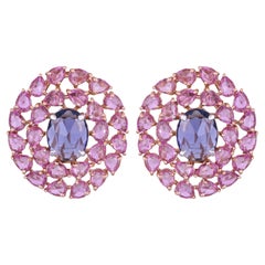 Set in 18K Rose Gold, 3.64 carats, Blue Sapphires & Pink Sapphires Stud Earrings