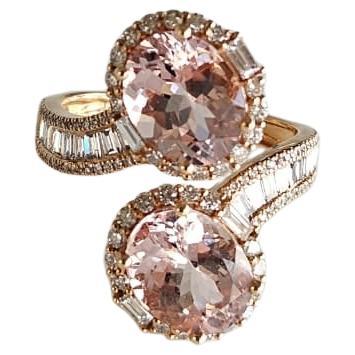 Anello Toi et Moi in oro rosa 18 carati, Morganite 3,96 carati e diamanti affusolati in vendita