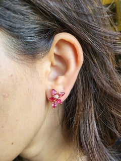 Set in 18k Rose Gold, 4 Carats, Natural Mozambique Ruby & Diamonds Stud Earrings