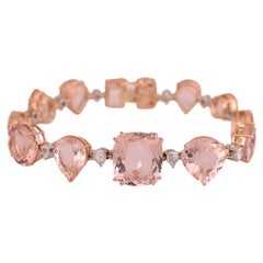 Set in 18K Rose Gold, 45.62 Carats, Morganite & Diamonds Modern Bracelet