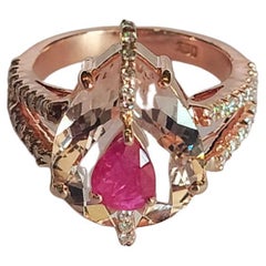 Set in 18K Rose Gold, 4.99 carats, Morganite, Ruby 
Diamonds Engagement Ring