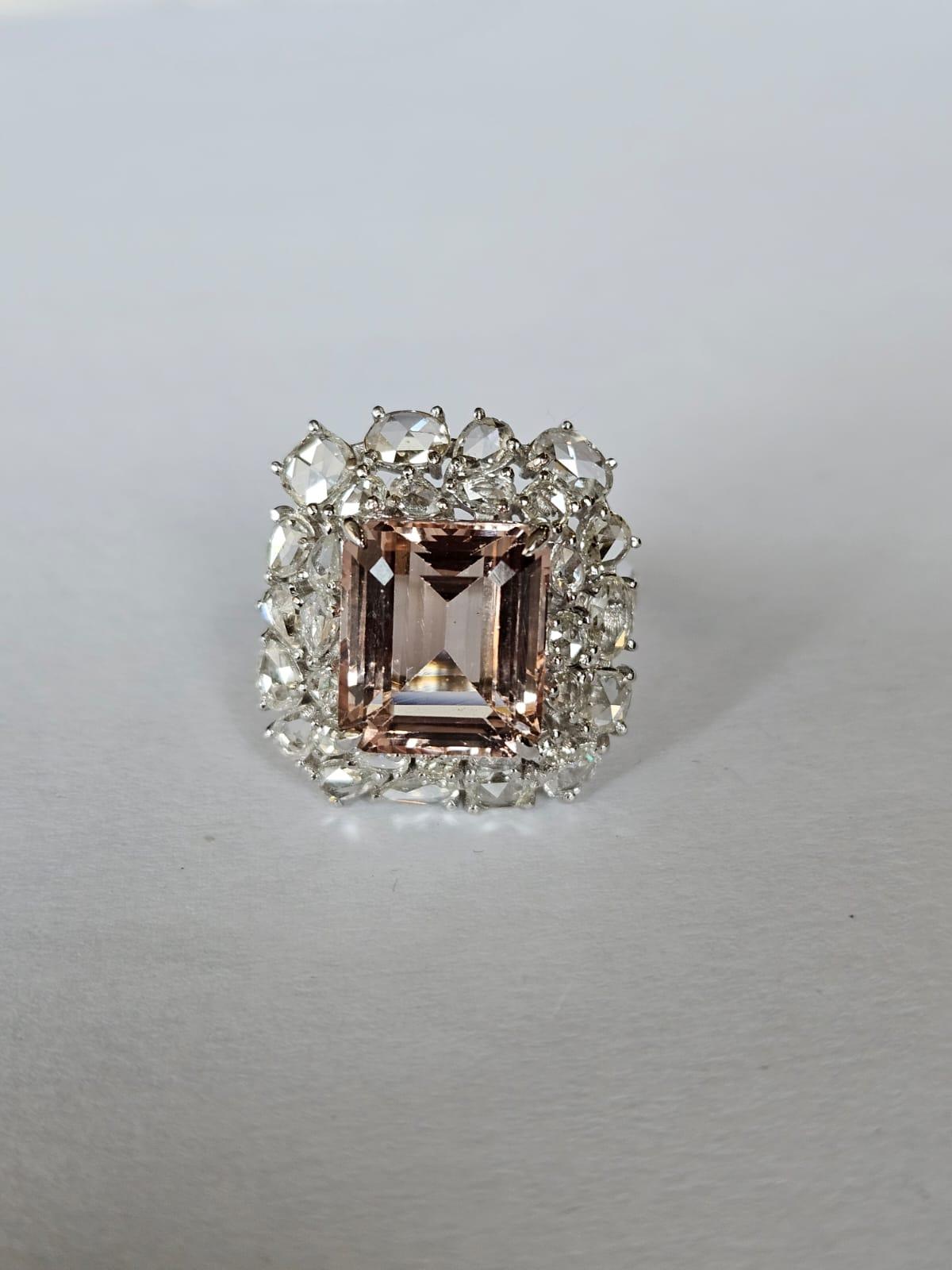 Verlobungsring aus 18 Karat Roségold, 6,26 Karat Morganit und Diamanten im Rosenschliff für Damen oder Herren im Angebot