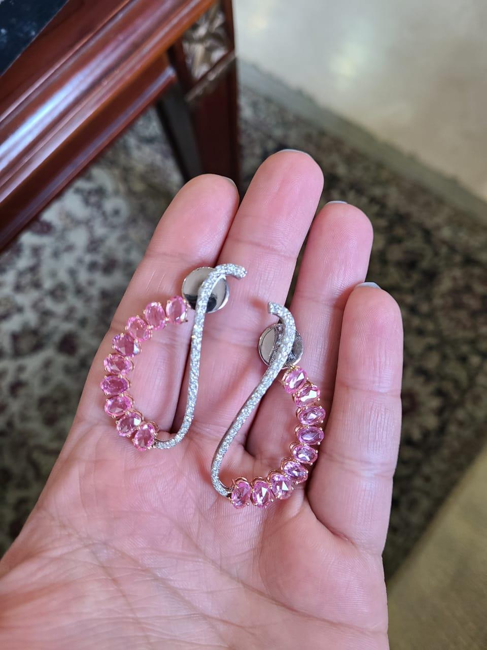 Pear Cut Set in 18K Rose Gold, 6.27 Carats, Pink Sapphire & Diamonds Chandelier Earrings