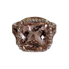 Set in 18k Rose Gold, 8.08 Carats Morganite 
Diamonds Engagement Cocktail Ring