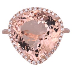 Anello di fidanzamento in oro rosa 18 carati, 8,21 carati, con morganite e diamanti