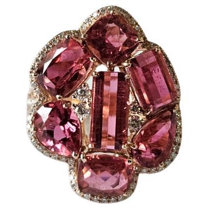 Set in 18K Rose Gold, 8.48 carats, Tourmaline & Diamonds Cocktail Cluster Ring